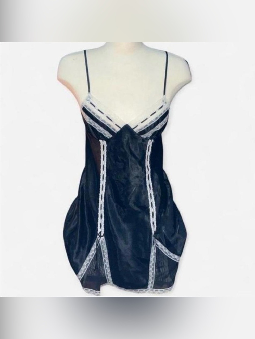 Morgan Taylor Black Slip Dress with White Lace Trim